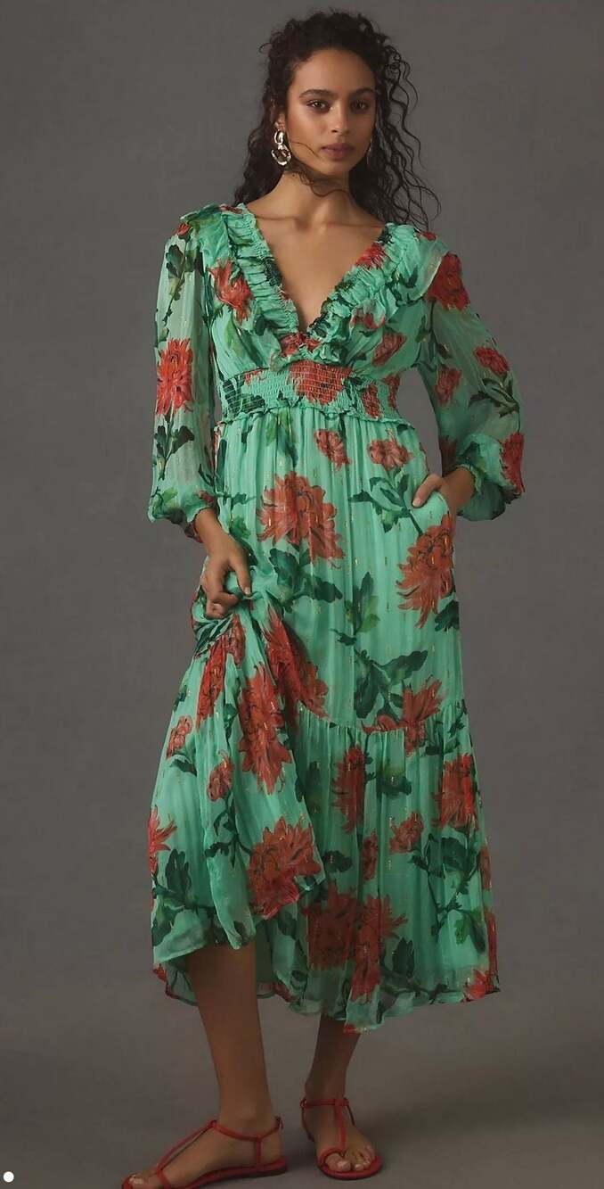 Anthropologie The Odetta Ruffled V-Neck Dress